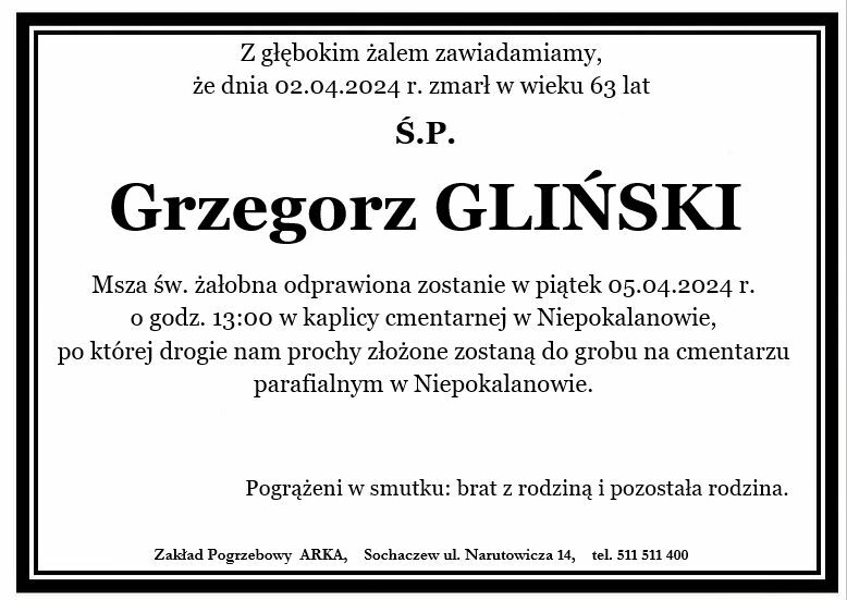 Nekrolog - Grzegorz Gliński