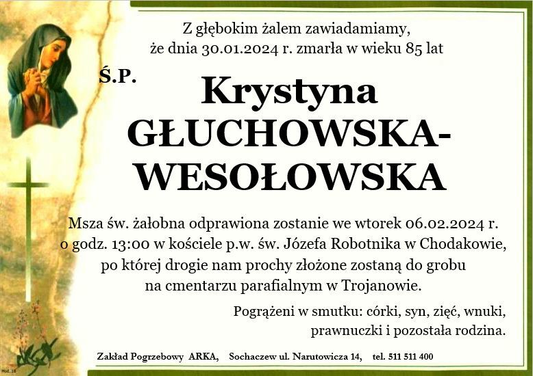 Nekrolog - Krystyna Głuchowska-Wesołowska