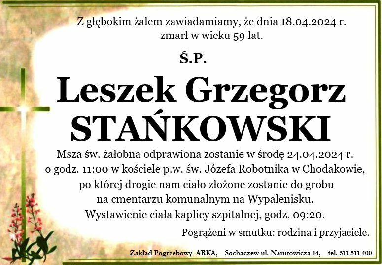 Nekrolog - Leszek Grzegorz Stańkowski