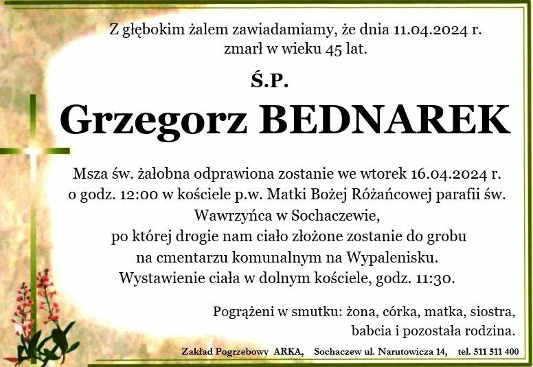 Nekrolog - Grzegorz Bednarek