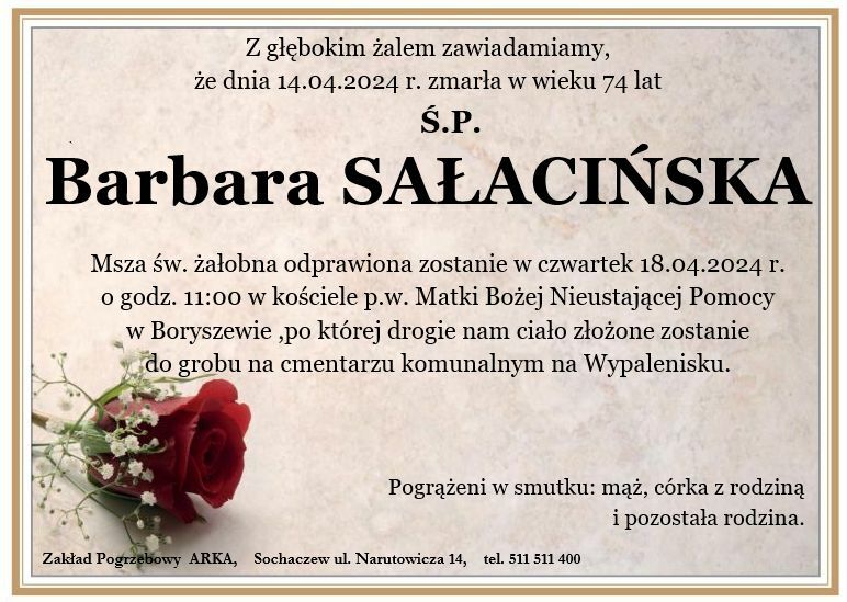Nekrolog - Barbara Sałacińska