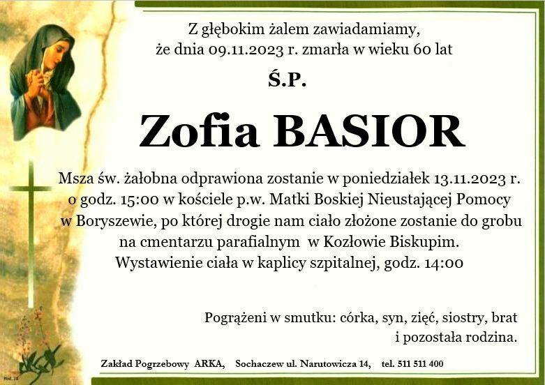 Nekrolog - Zofia Basior