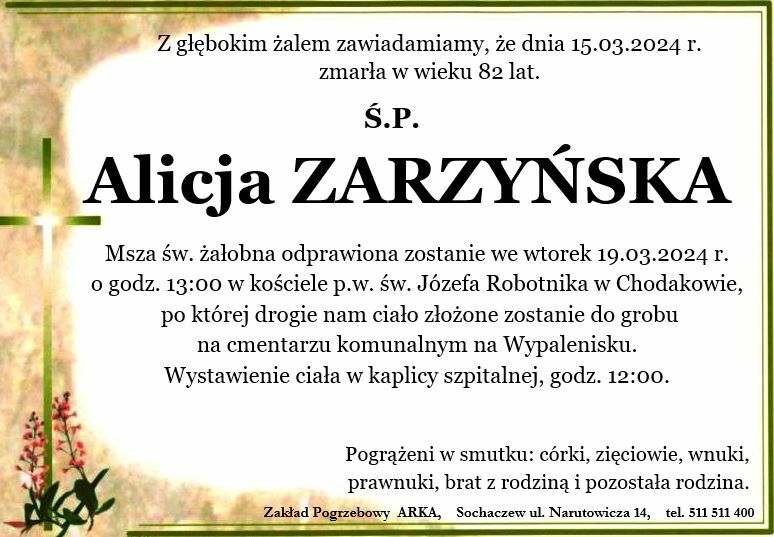 Nekrolog - Alicja Zarzyńska