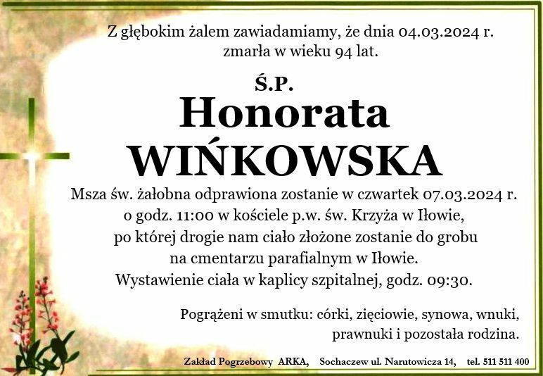 Nekrolog - Honorata Wińkowska