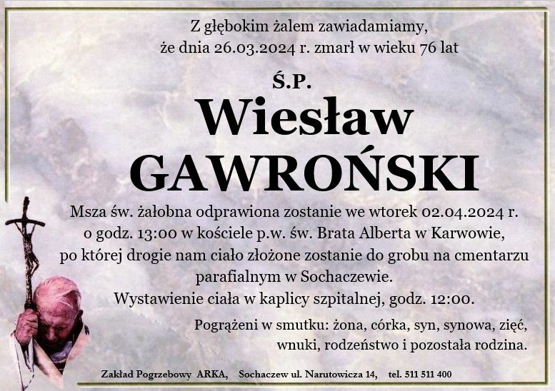 Nekrolog - Wiesław Gawroński
