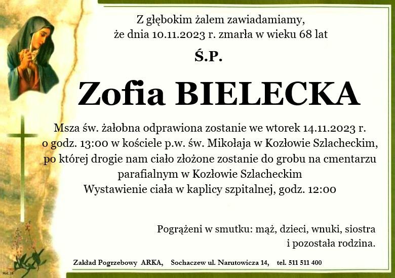 Nekrolog - Zofia Bielecka